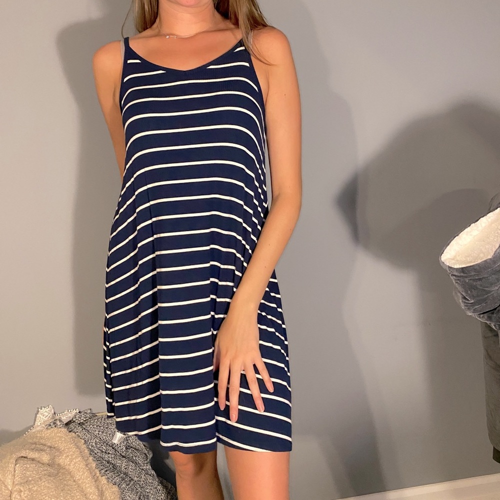 Navy and white stripped mini flowy dress